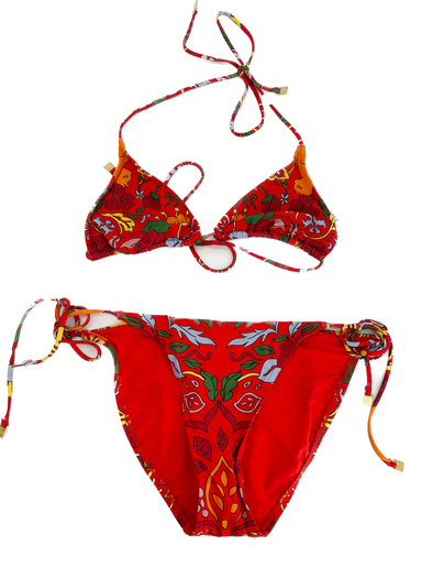 Maillot deux pièces rouge à motifs fleurs