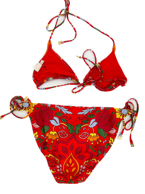 Maillot deux pièces rouge à motifs fleurs