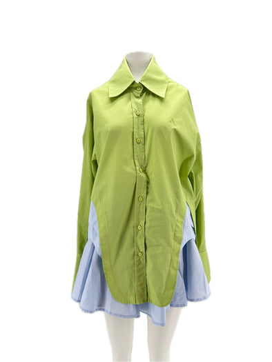 Robe chemise verte et bleue