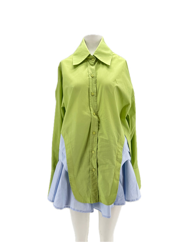 Robe chemise verte et bleue