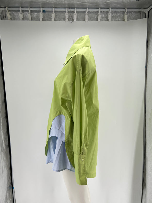 Robe chemise verte et bleue