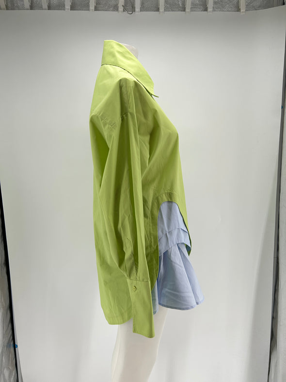 Robe chemise verte et bleue