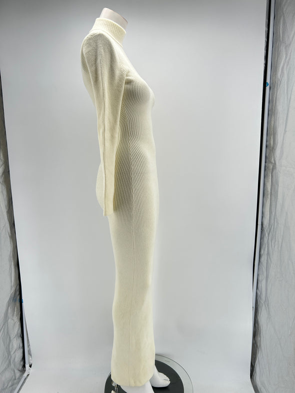 Robe longue en tricot blanc cassé