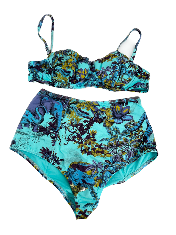 Maillot de bain turquoise à motifs fleurs