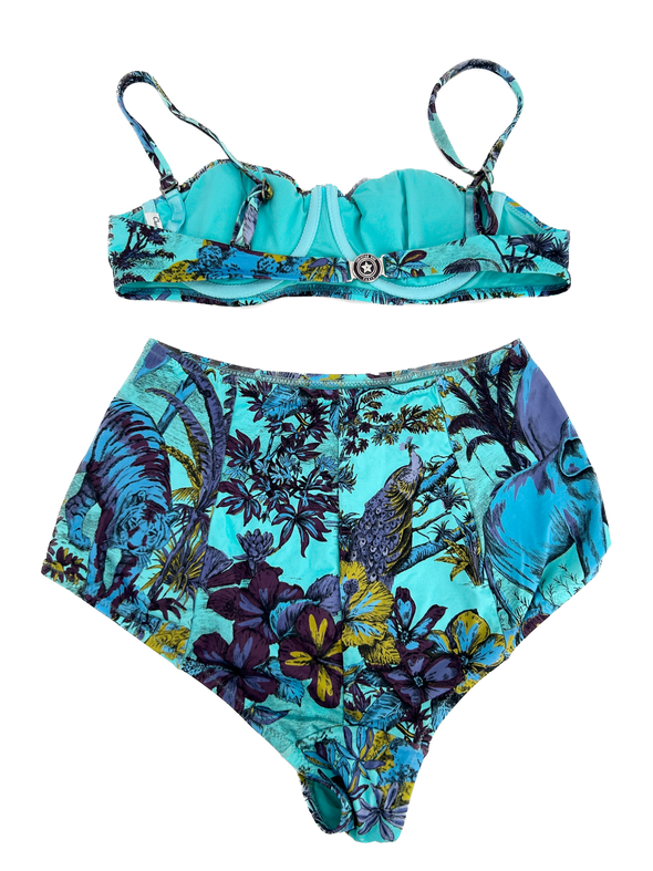 Maillot de bain turquoise à motifs fleurs