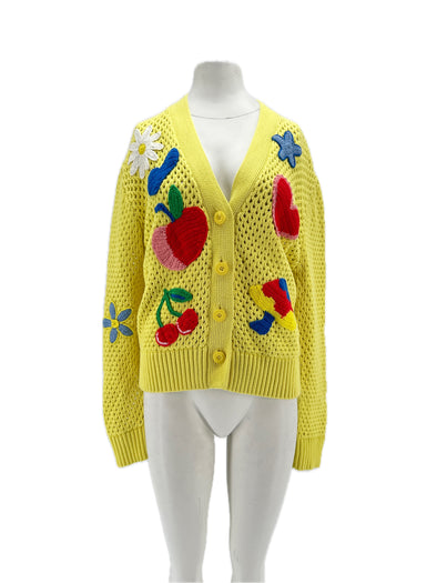 Cardigan en crochet jaune