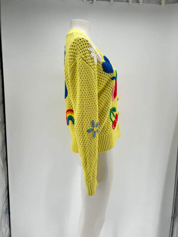 Cardigan en crochet jaune