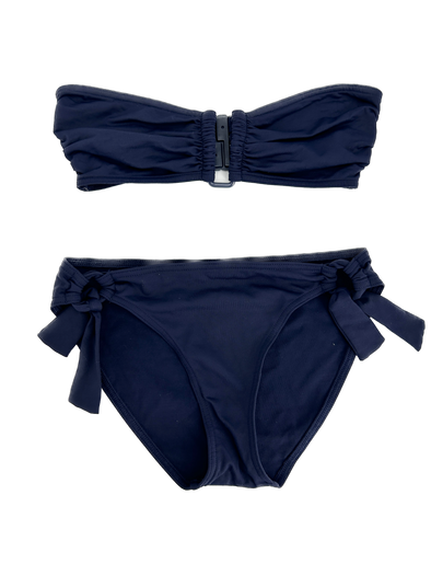 Maillot de bain bandeau bleu marine à nœuds