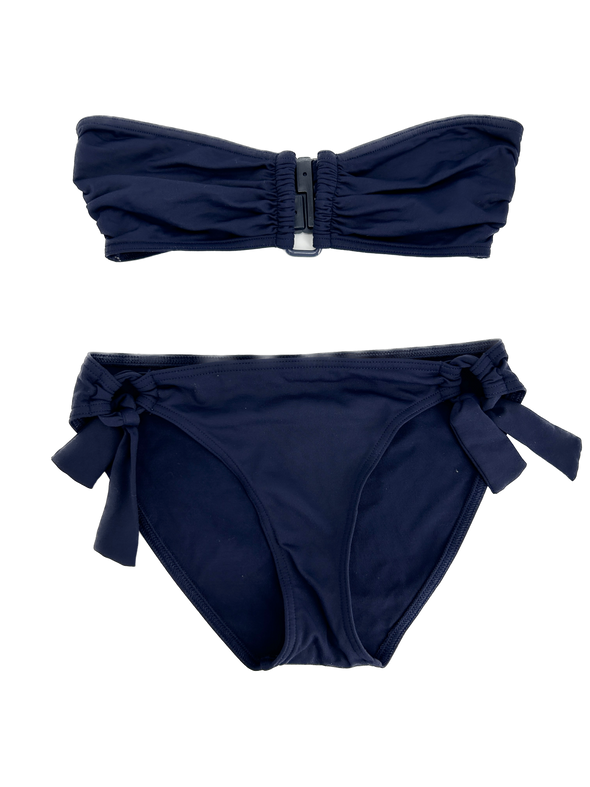 Maillot de bain bandeau bleu marine à nœuds