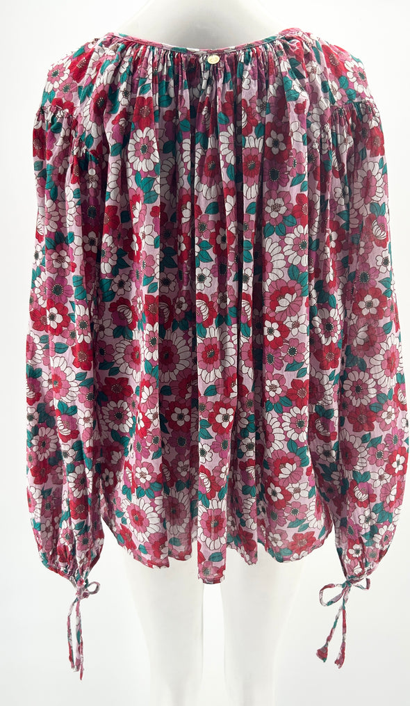 Blouse rose à fleurs