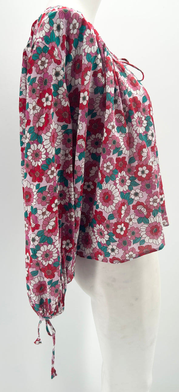 Blouse rose à fleurs
