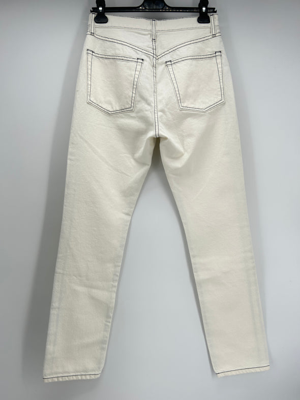 Pantalon en denim blanc avec coutures noires