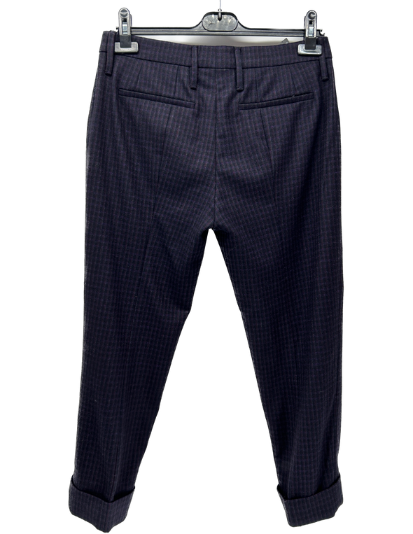 Pantalon droit bleu marine à carreaux en laine