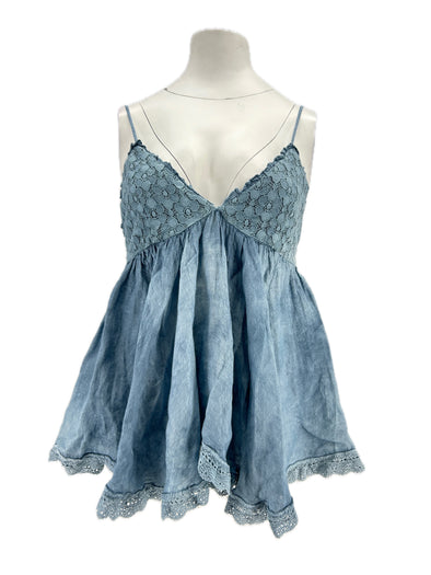 Top en lin bleu