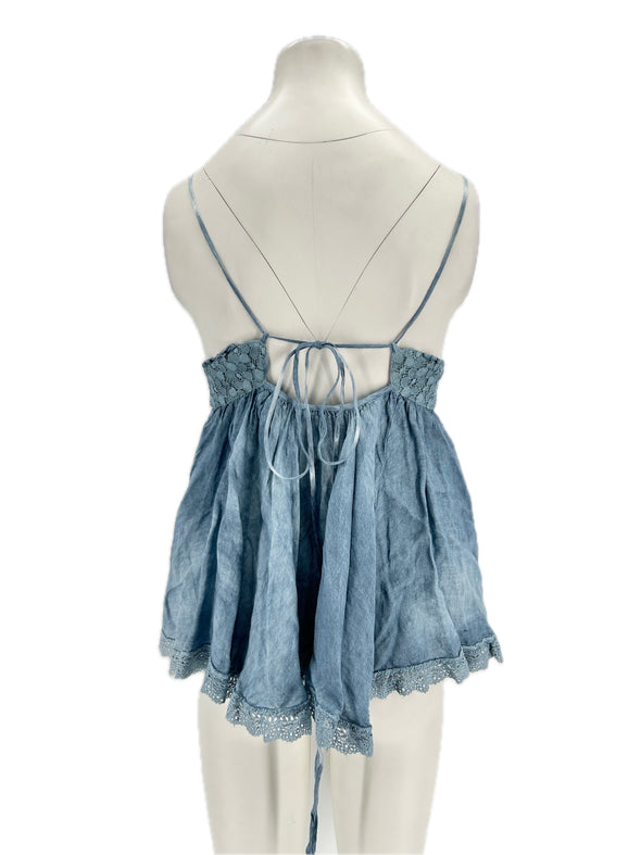 Top en lin bleu
