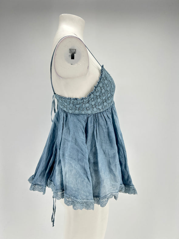 Top en lin bleu
