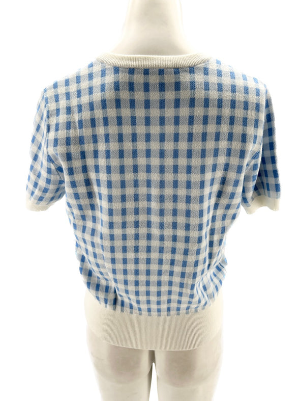 Cardigan blanc à carreaux bleus