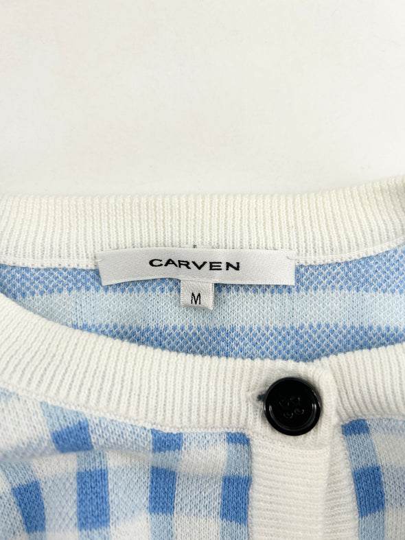 Cardigan blanc à carreaux bleus