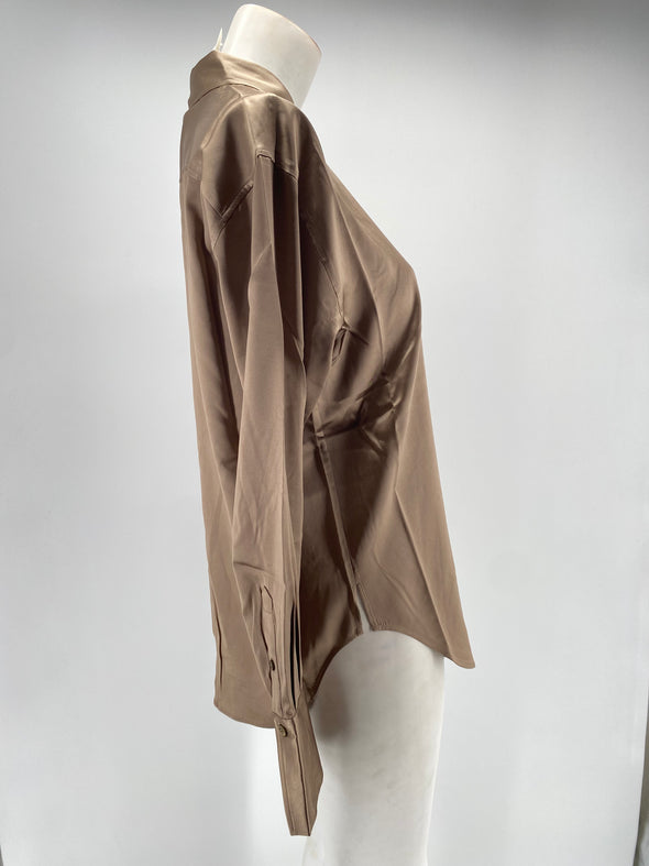 Chemise en soie taupe