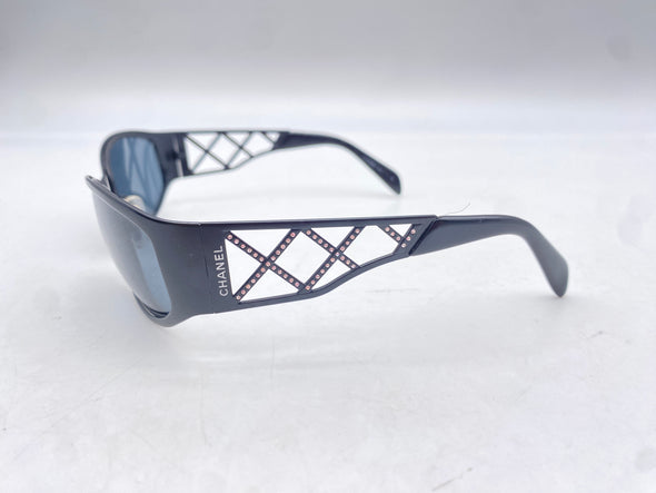 Lunettes de soleil bleu marine branches strass