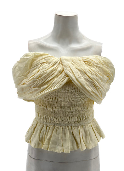 Top plissé beige sans manches