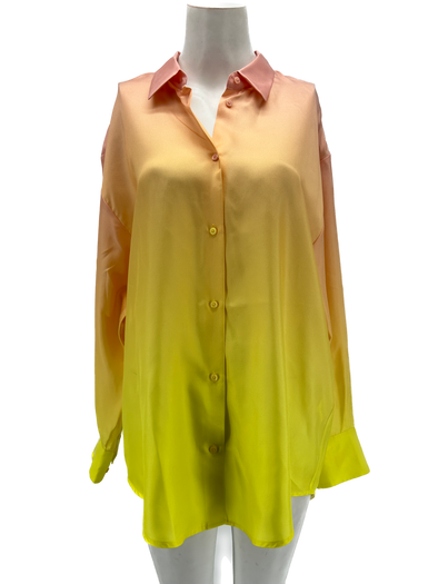 Chemise en satin orange et jaune tie & dye