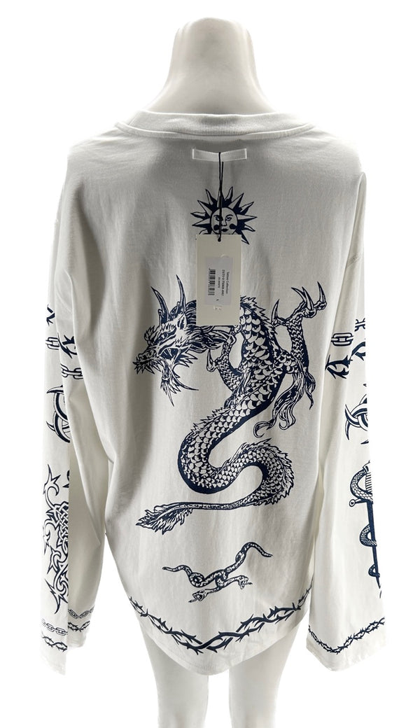 T-shirt blanc à imprimé dragon