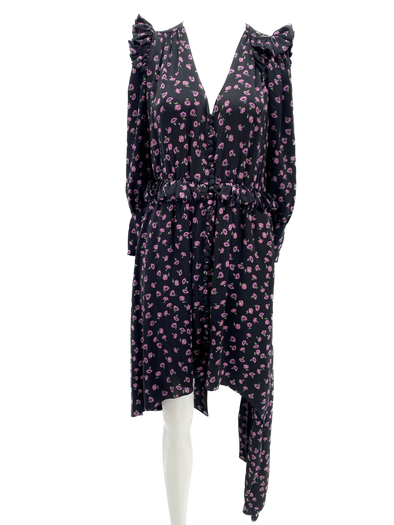 Robe noire à fleurs roses