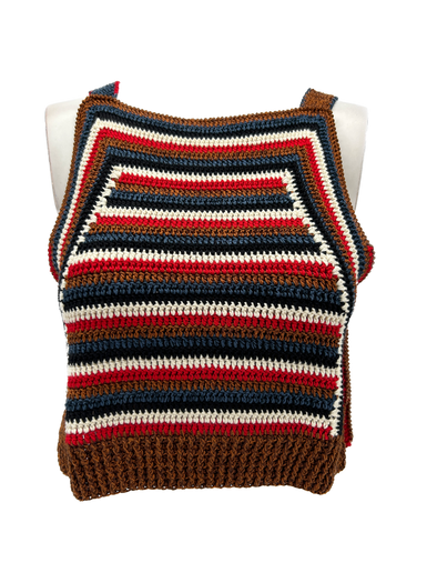 Top en crochet marron et rouge