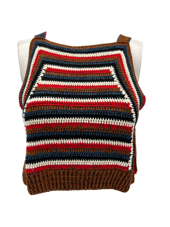 Top en crochet marron et rouge