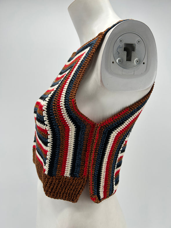 Top en crochet marron et rouge