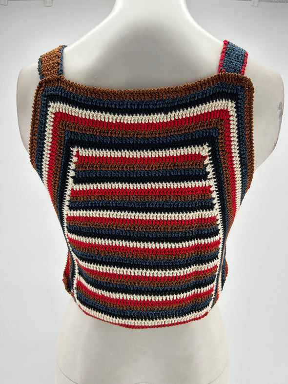 Top en crochet marron et rouge