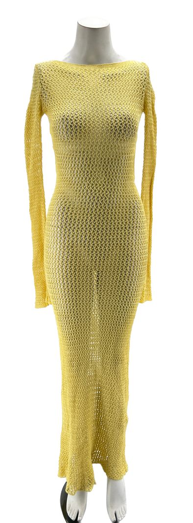 Robe jaune en crochet à dos nu