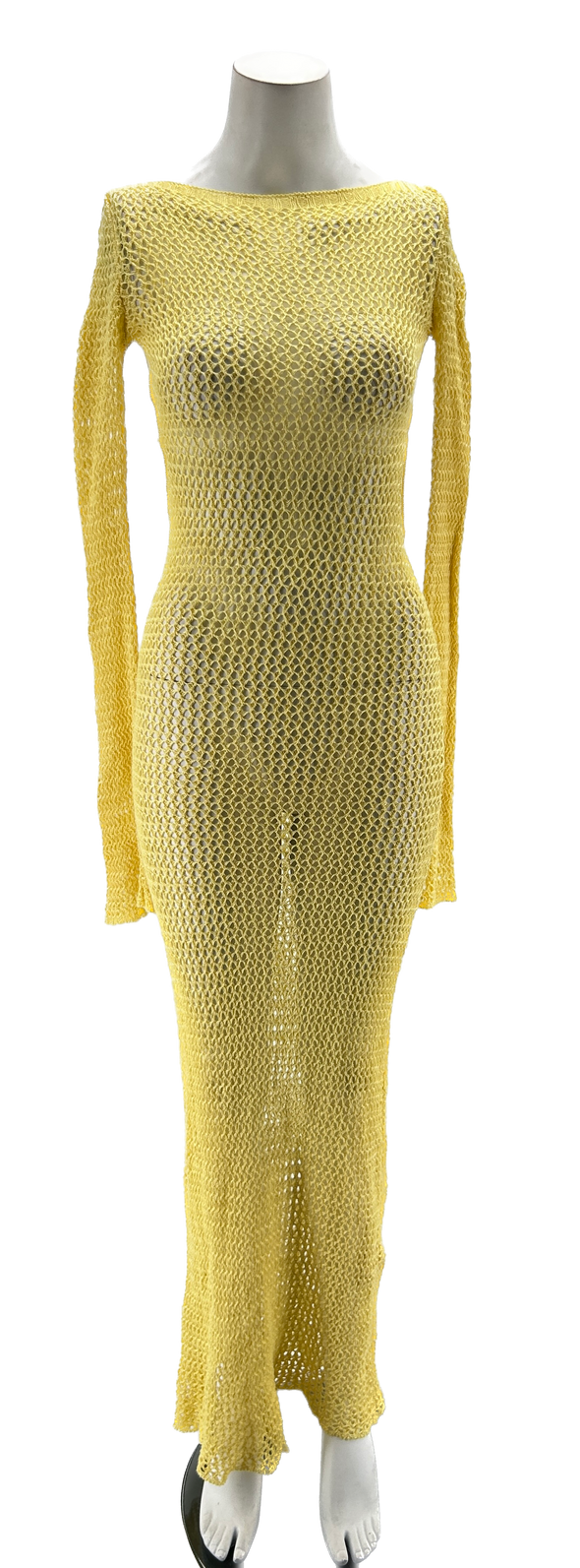 Robe jaune en crochet à dos nu