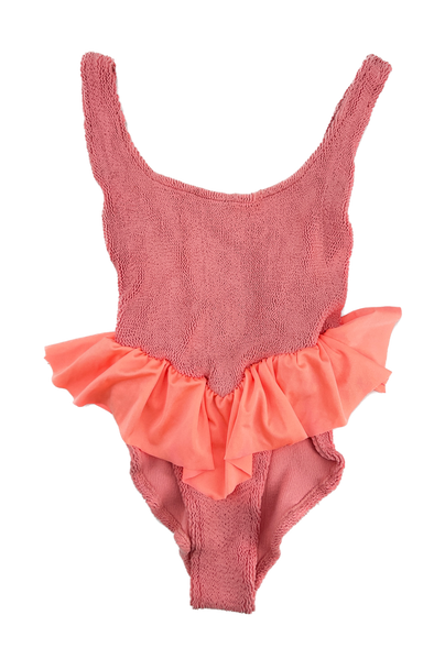 Maillot de bain rose à volants enfant