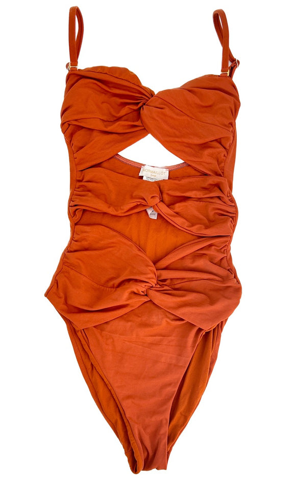 Maillot de bain une pièce orange à découpes