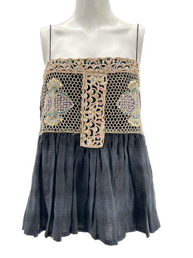 Débardeur noir, doré et perlé