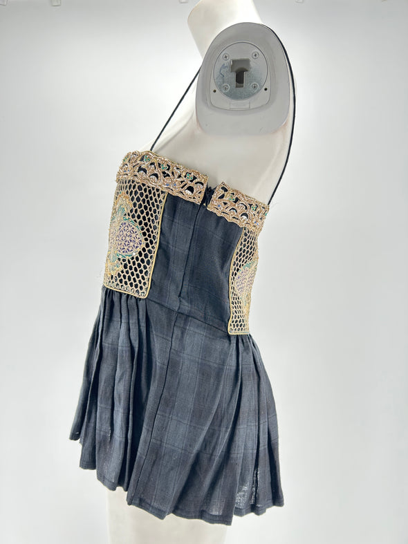 Débardeur noir, doré et perlé