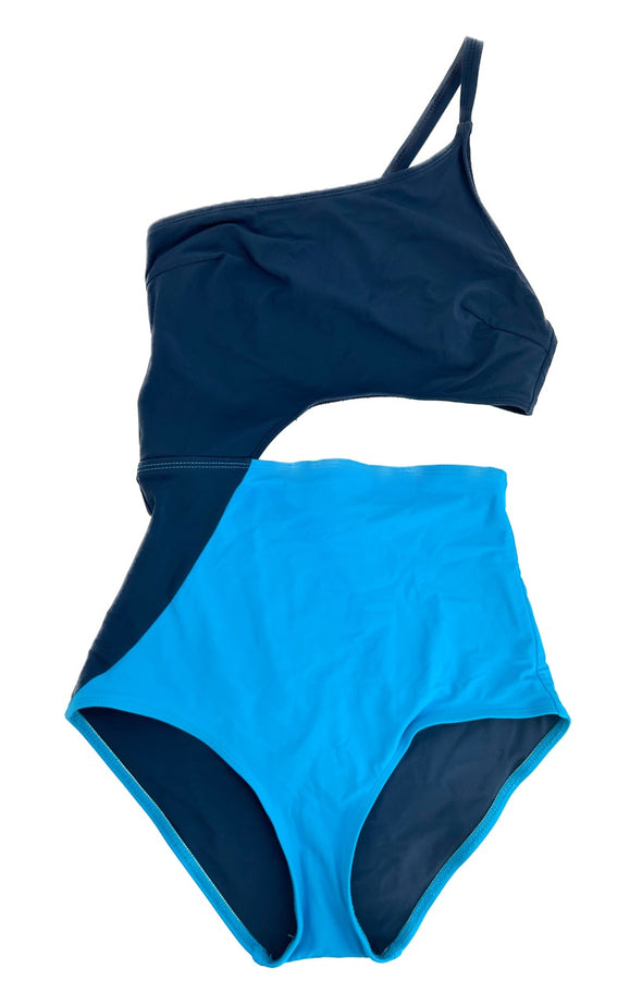 Maillot de bain bleu une pièce asymétrique