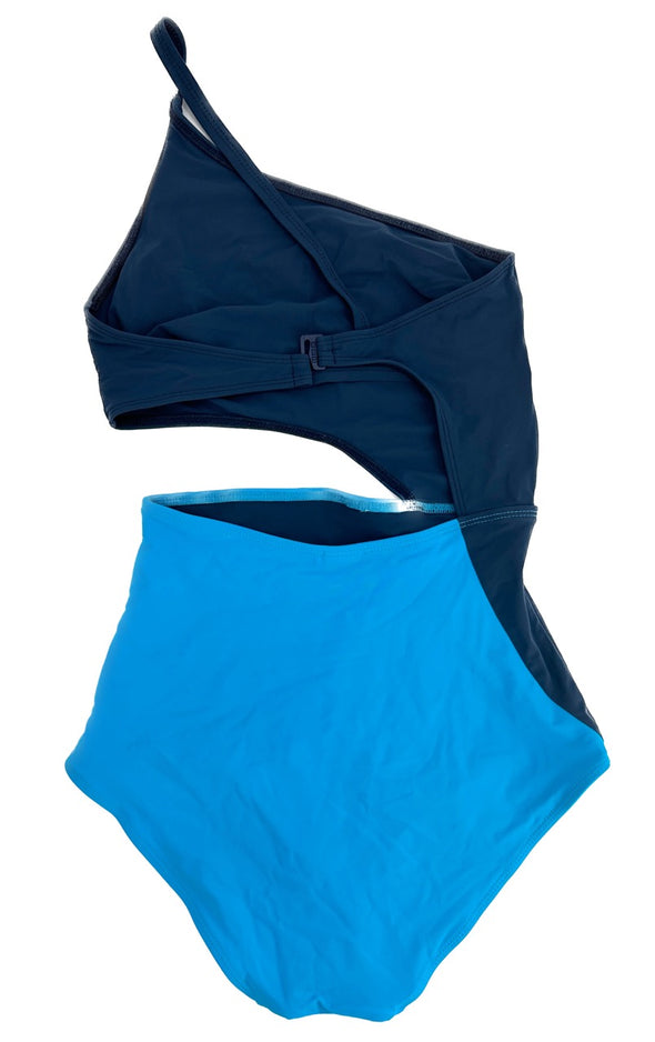 Maillot de bain bleu une pièce asymétrique