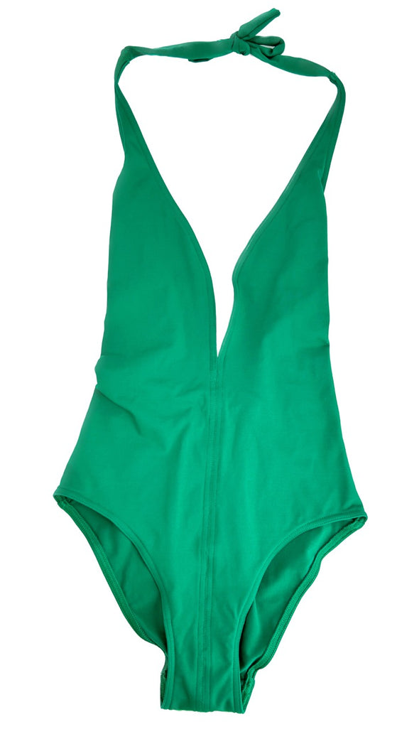 Maillot de bain une pièce vert à dos nu