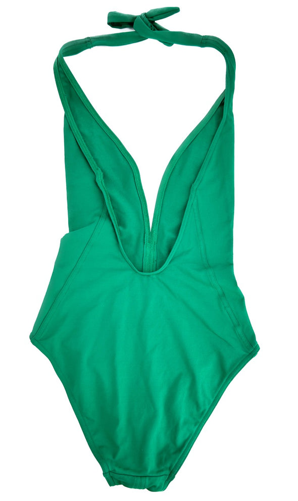 Maillot de bain une pièce vert à dos nu