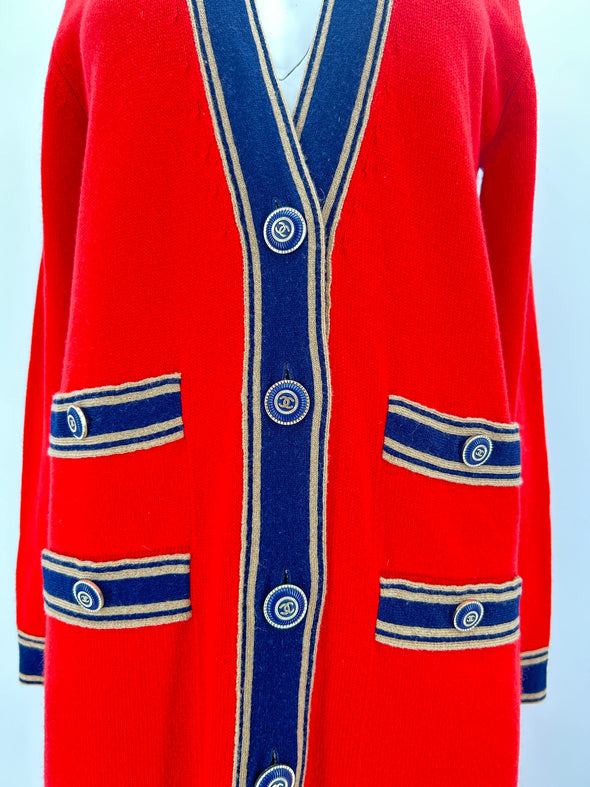 Long cardigan rouge en cachemire