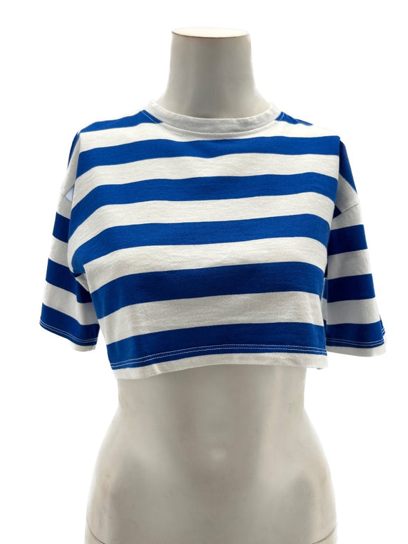 Crop top bleu à rayures blanches