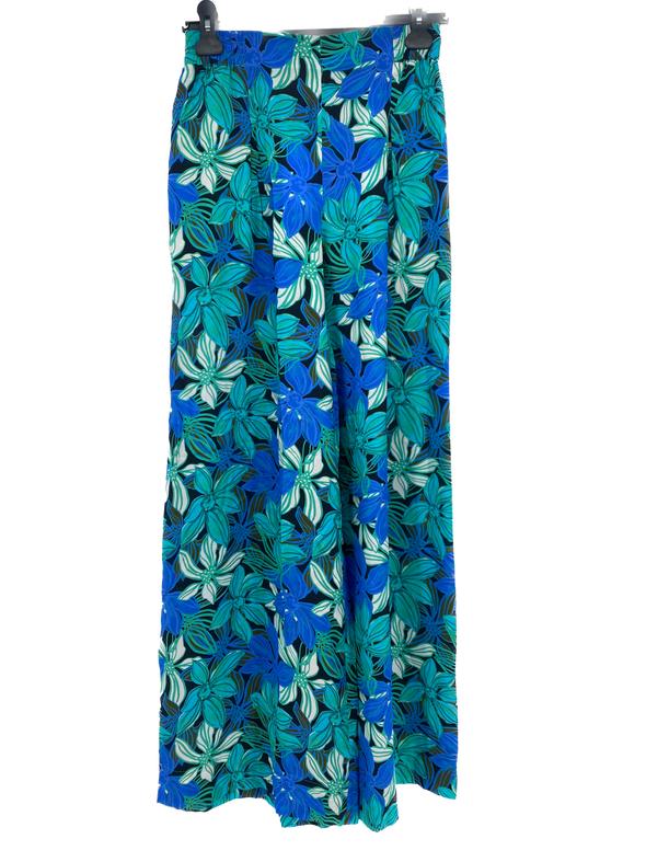 Pantalon bleu à fleurs