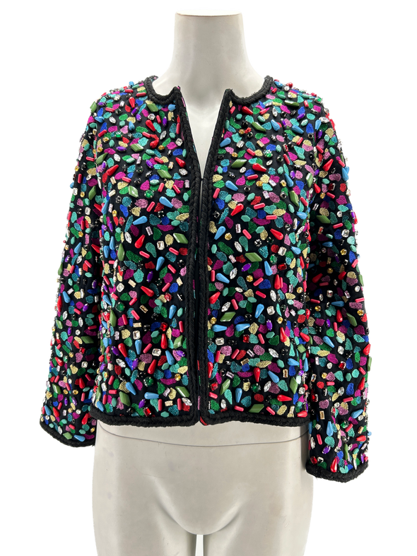 Veste noire avec perles multicolores