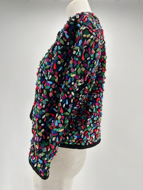 Veste noire avec perles multicolores