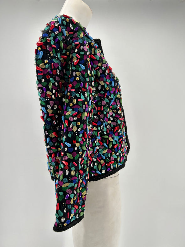 Veste noire avec perles multicolores