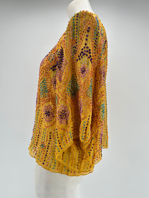 Blouse moutarde avec strass colorés