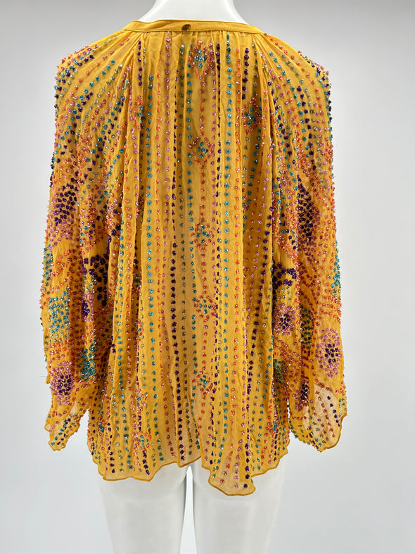 Blouse moutarde avec strass colorés